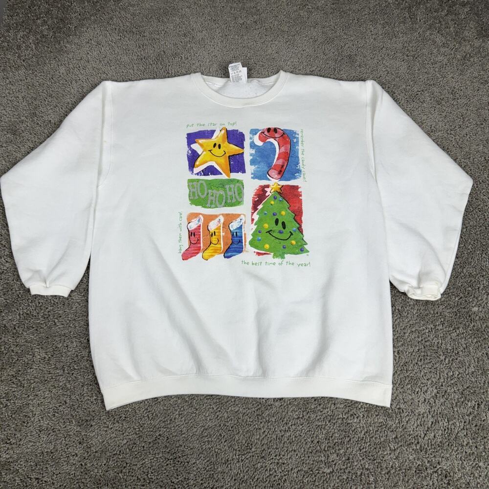 Vintage Maze Sweatshirt Womens Small White Christmas Tree Holiday Graphic 90s